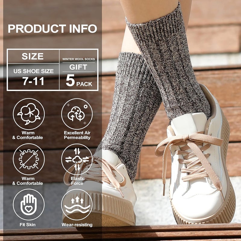 Pleneal Wool Socks for Women - Womens Wool Socks Winter Warm Cozy Knit Sock for Women Men - Image 4